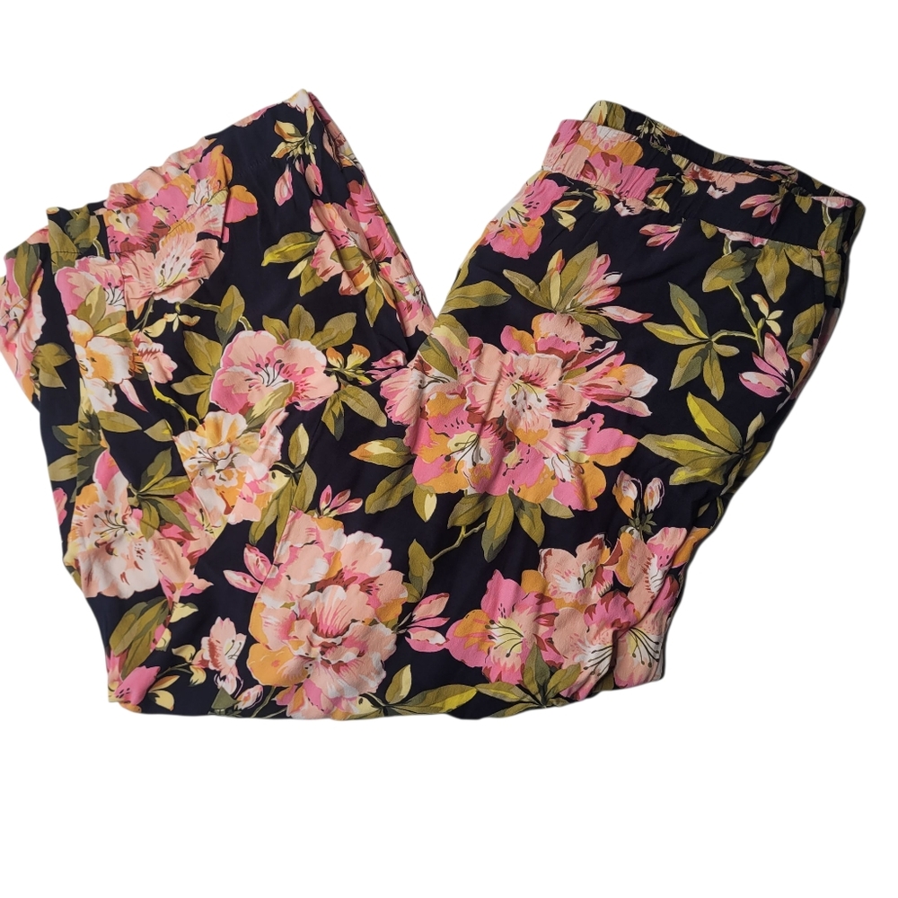 LOFT Black Floral Wide-Leg Pants - Picture 2 of 6